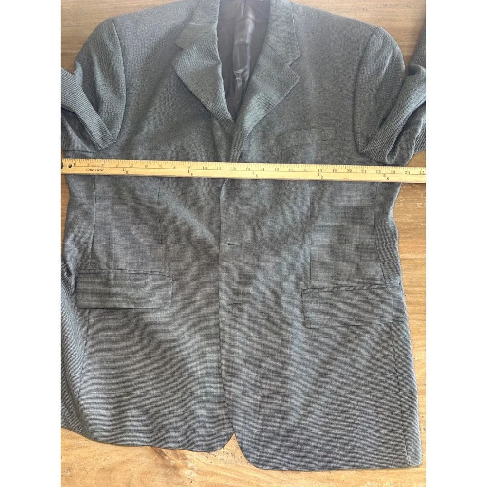 Vintage Chaps Ralph Lauren Mens 46R Silk Wool Blazer Grey Houndstooth Sport Coat